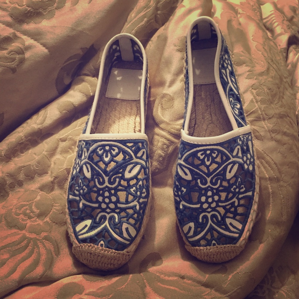 Tory Burch Navy and White Espadrilles